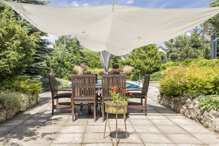 Tarp canopy over an outdoor table