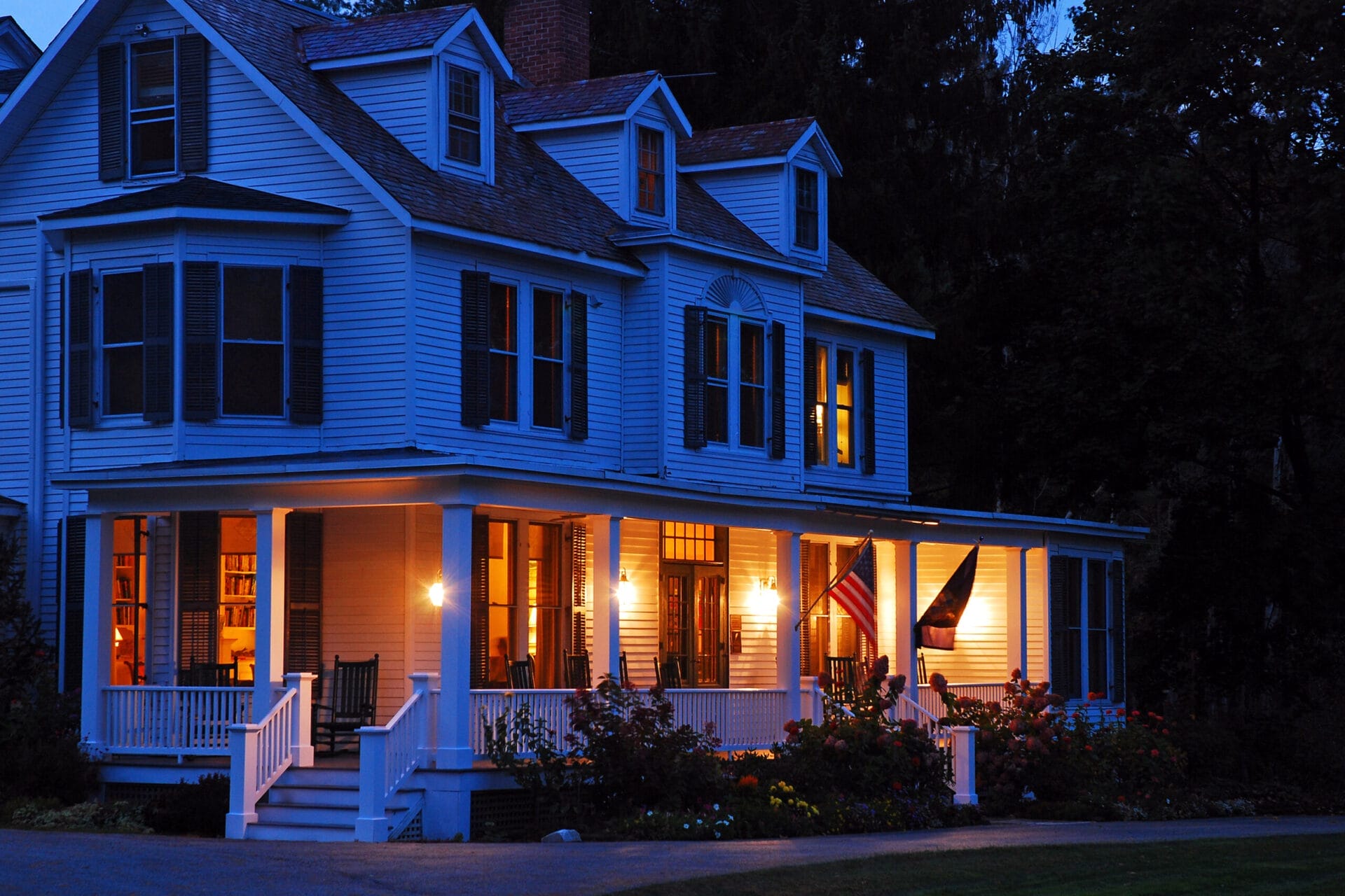 House with a Battery Backup System with Lower Level Lights On