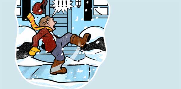 Cartoon image of a person walking on ice and slipping