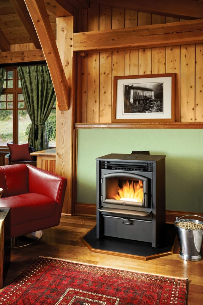 A pellet stove in a house.