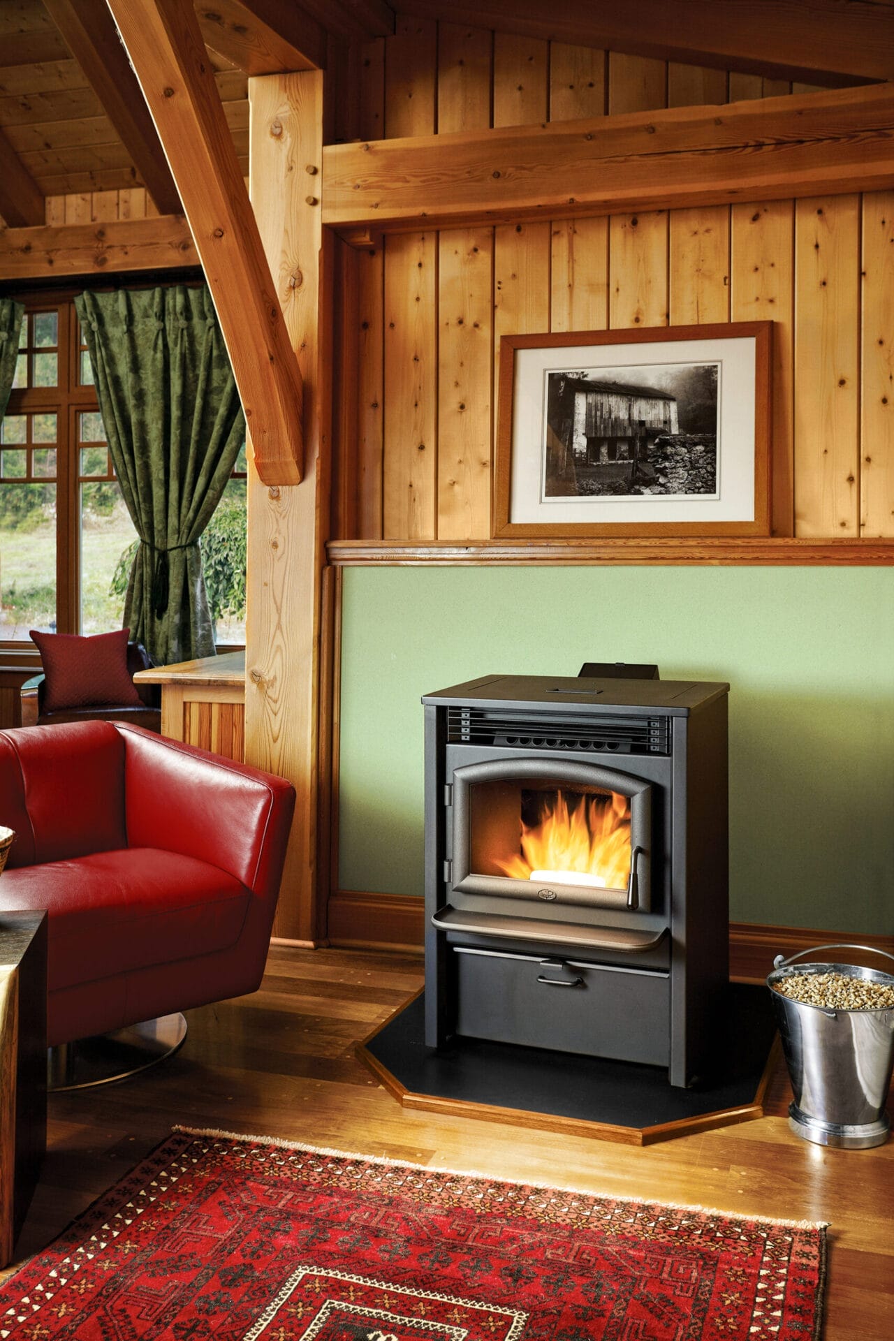 A pellet stove in a house.