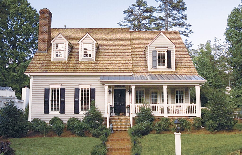 A house with wood windows.