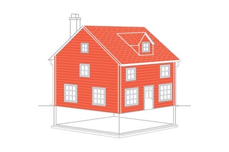 A diagram of a house, with the siding and roofing highlighted in orange.
