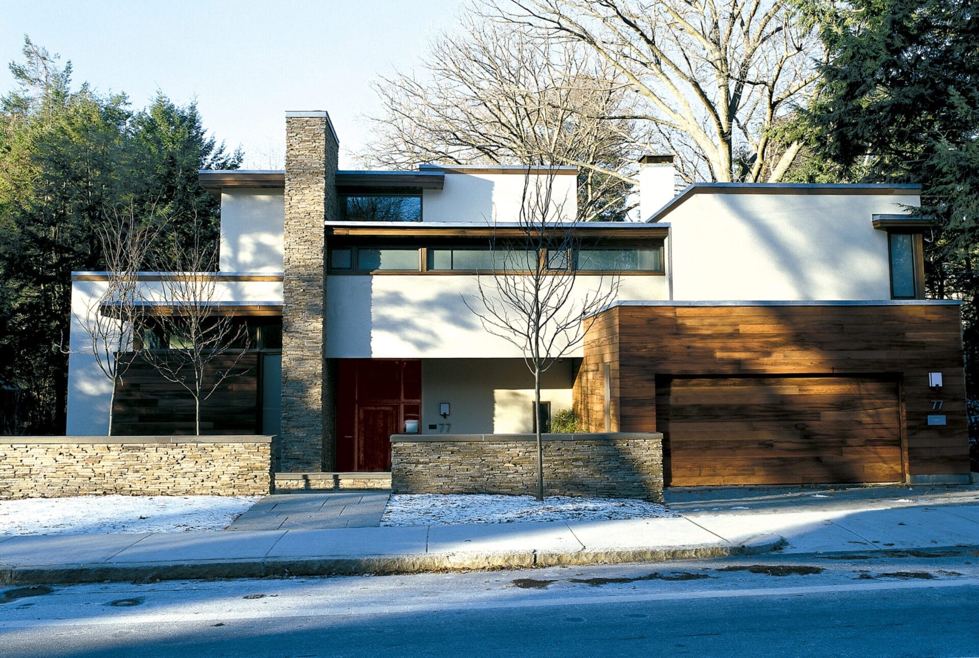 A modern house with a flat roof.