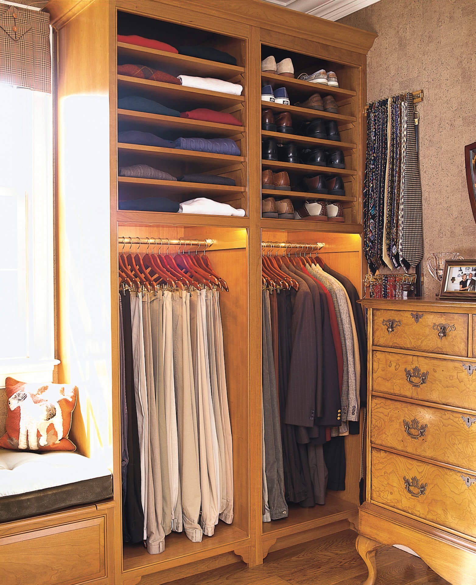 Closet with a smart organized design.