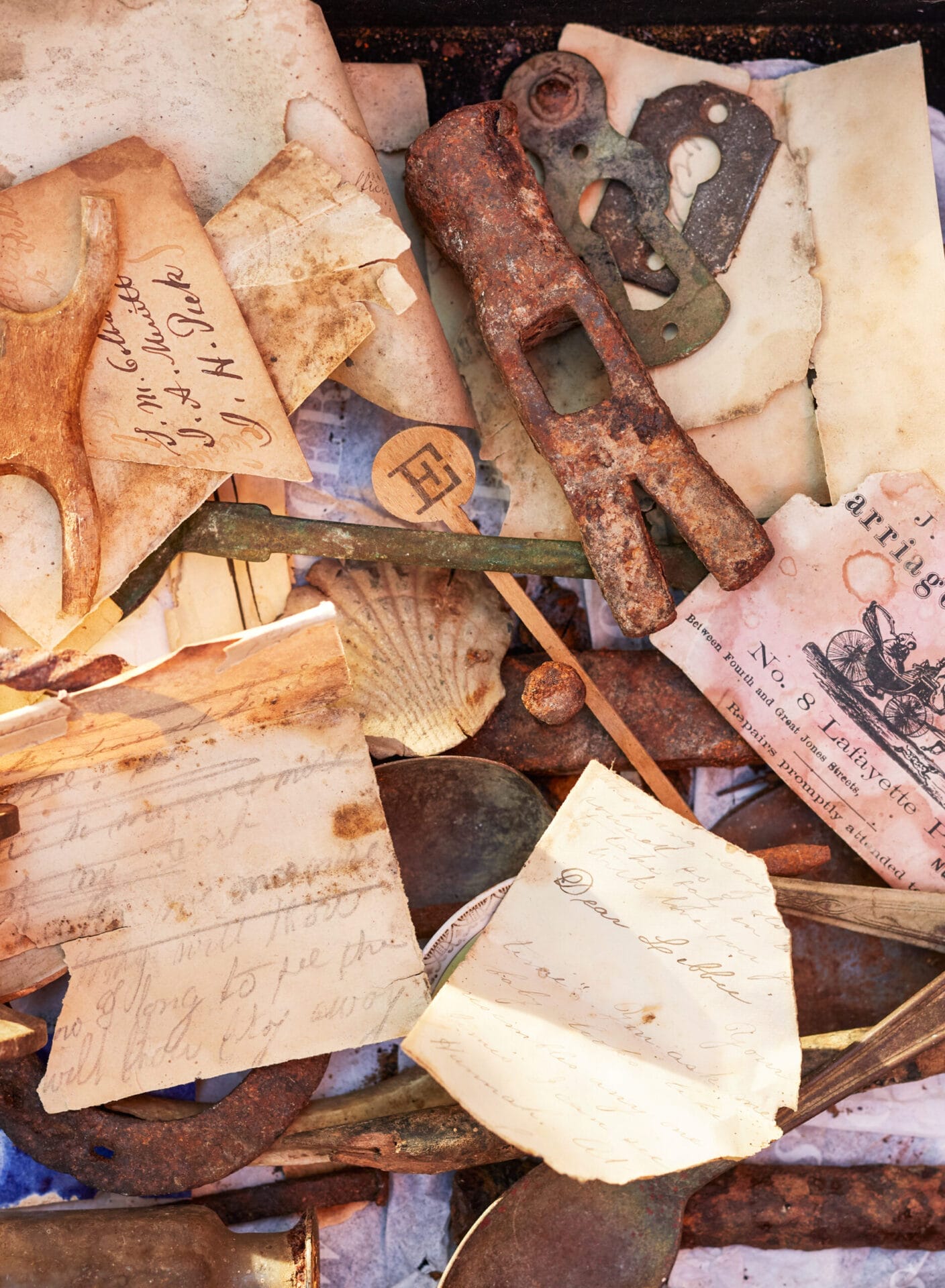 A collection of artifacts that were uncovered when working on the house.