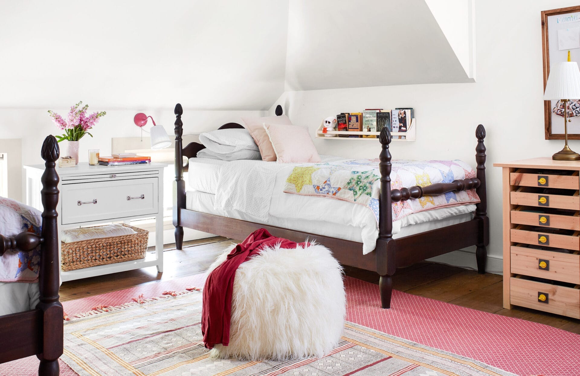 Matching twin bed in a child's bedroom.