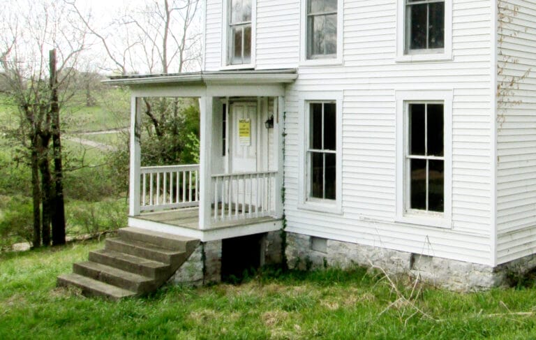 An access to an original root cellar under the front stoop.