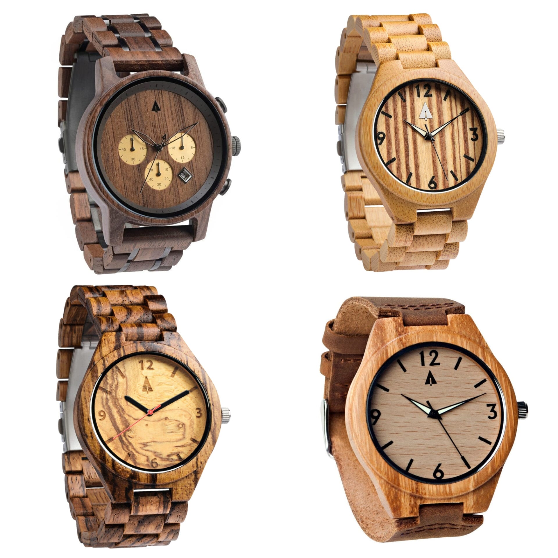 Four different Tree Hut wood watches.