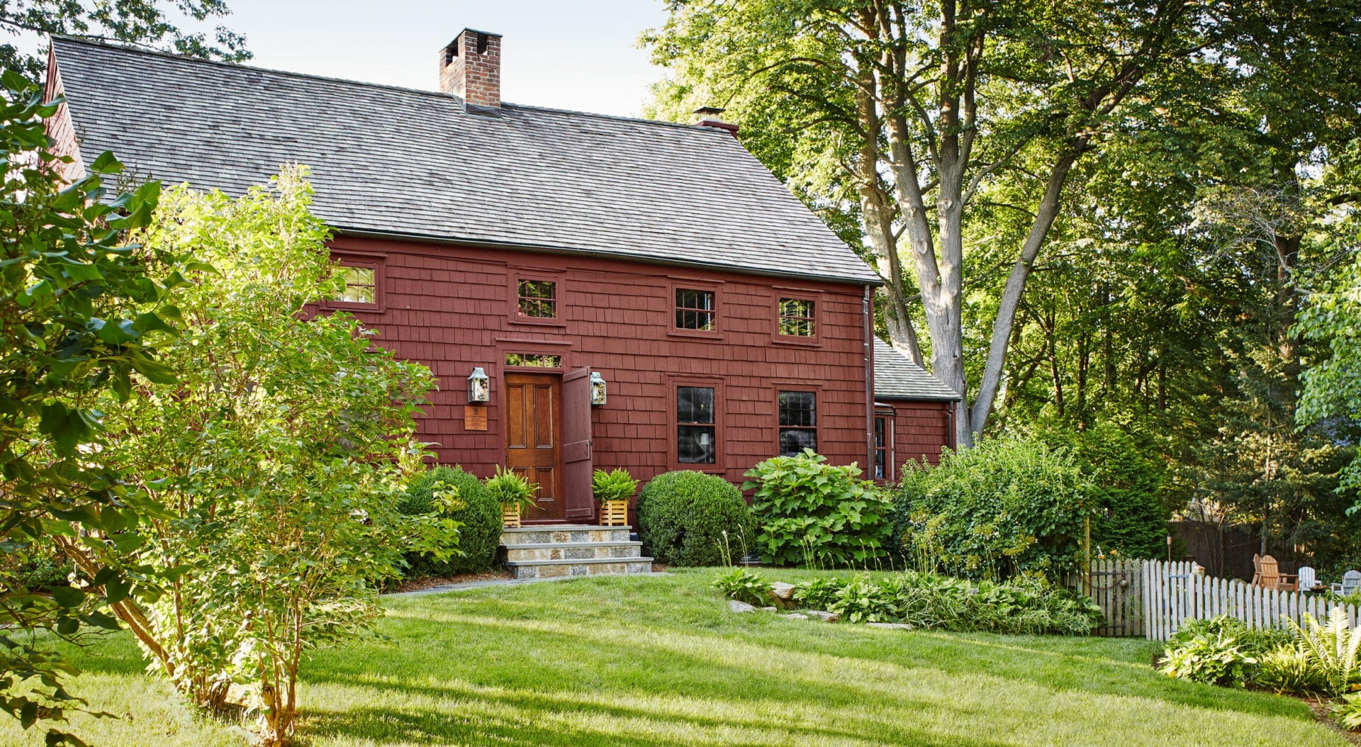 An 18th-Century saltbox house.