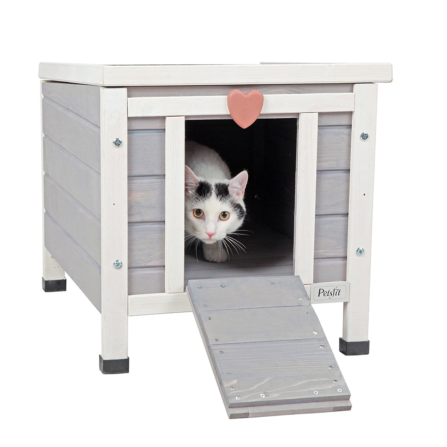 Small compact wooden cat house with simple rectangular design.