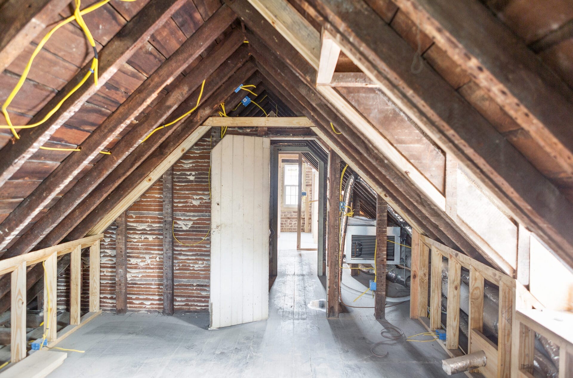 Newly framed knee walls in third-floor bedroom.
