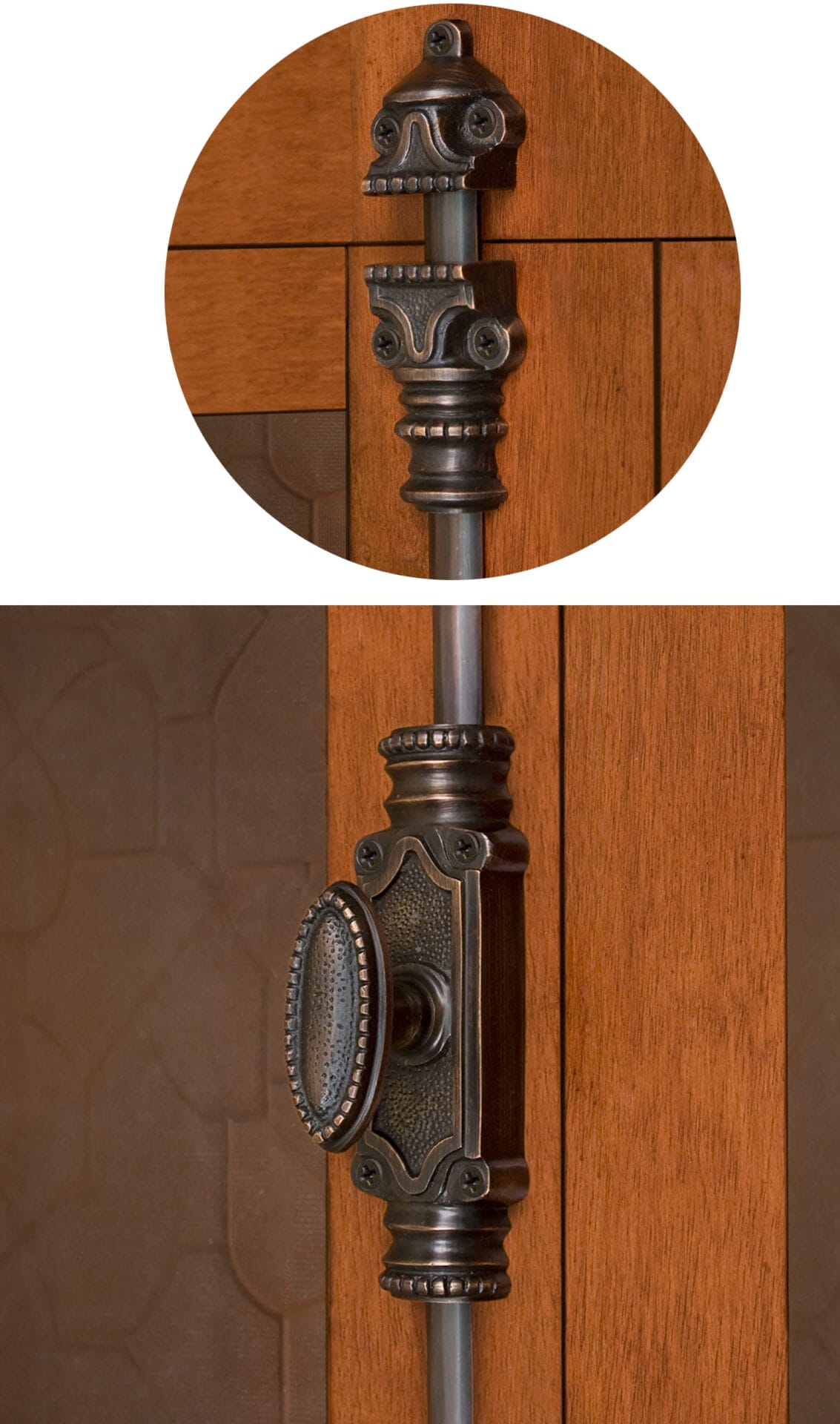 A Cremone Bolt on a French door.