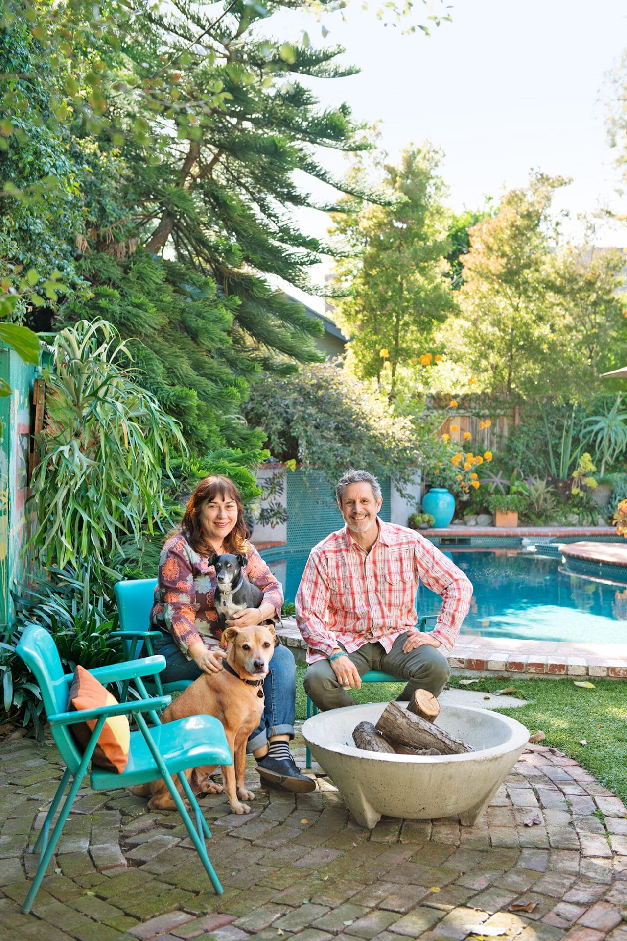 Annette and Gustavo enjoying their backyard.