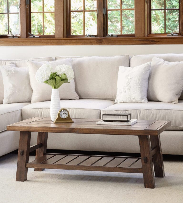 a finished coffee table that is stained and sanded