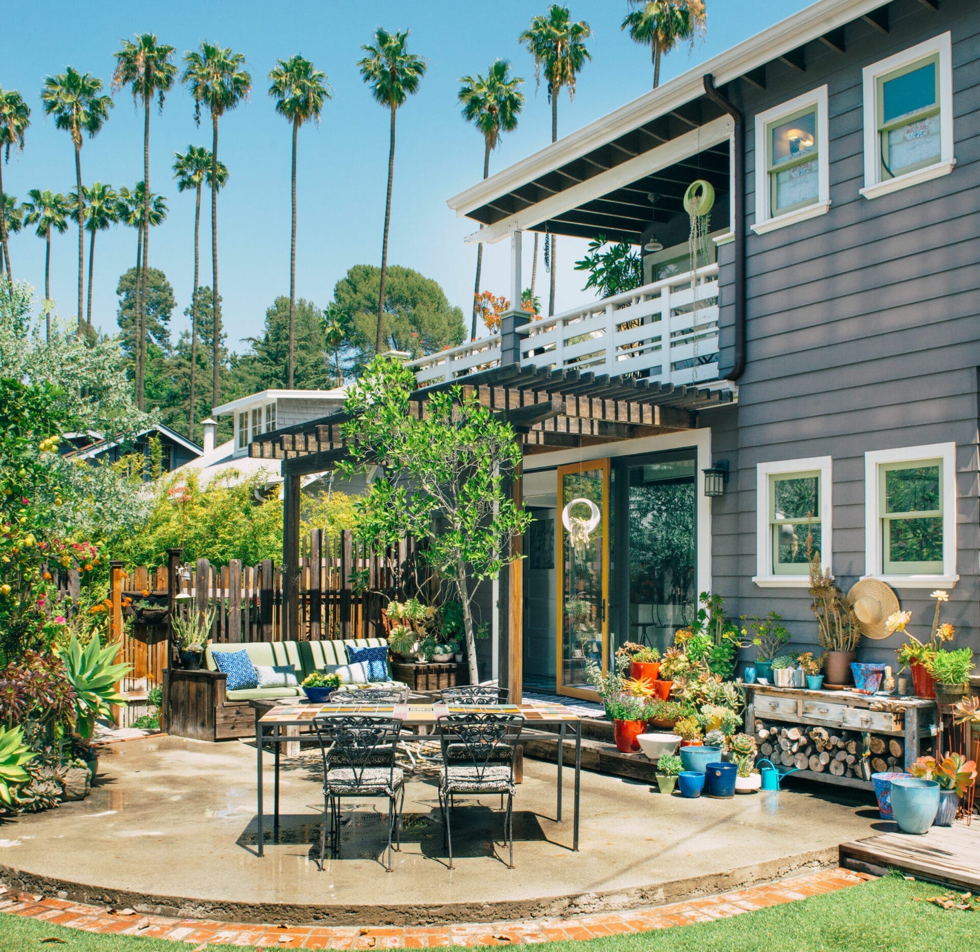A large rear concrete patio.