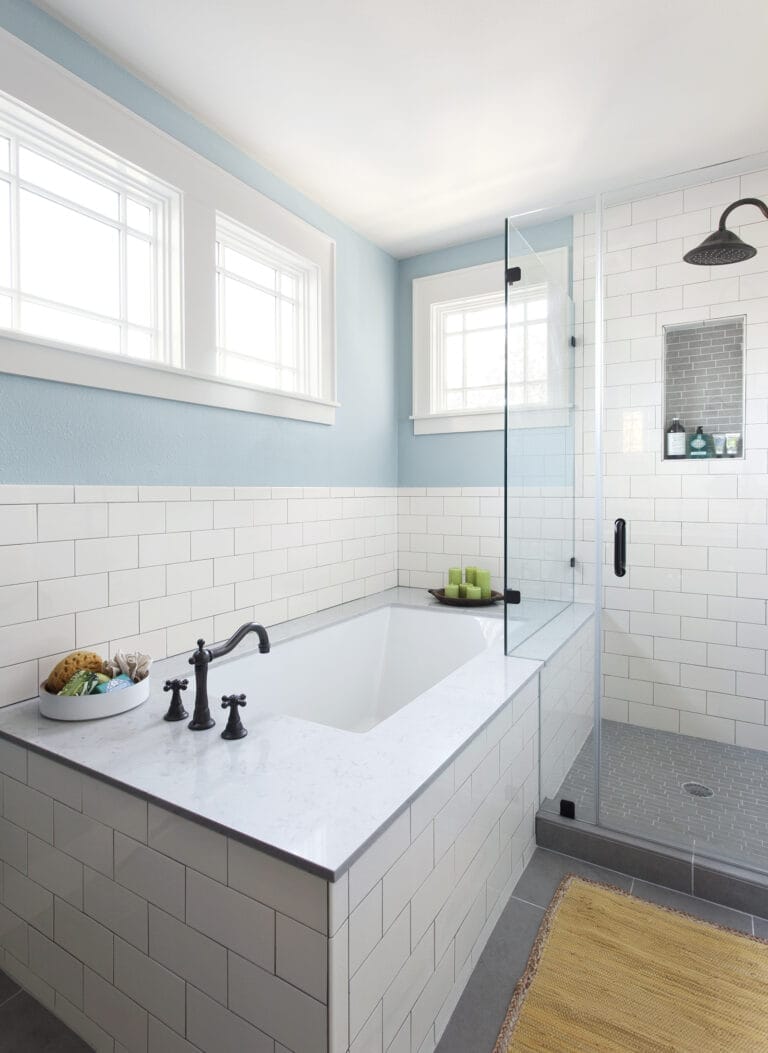 Frameless-glass shower in the master bathroom.