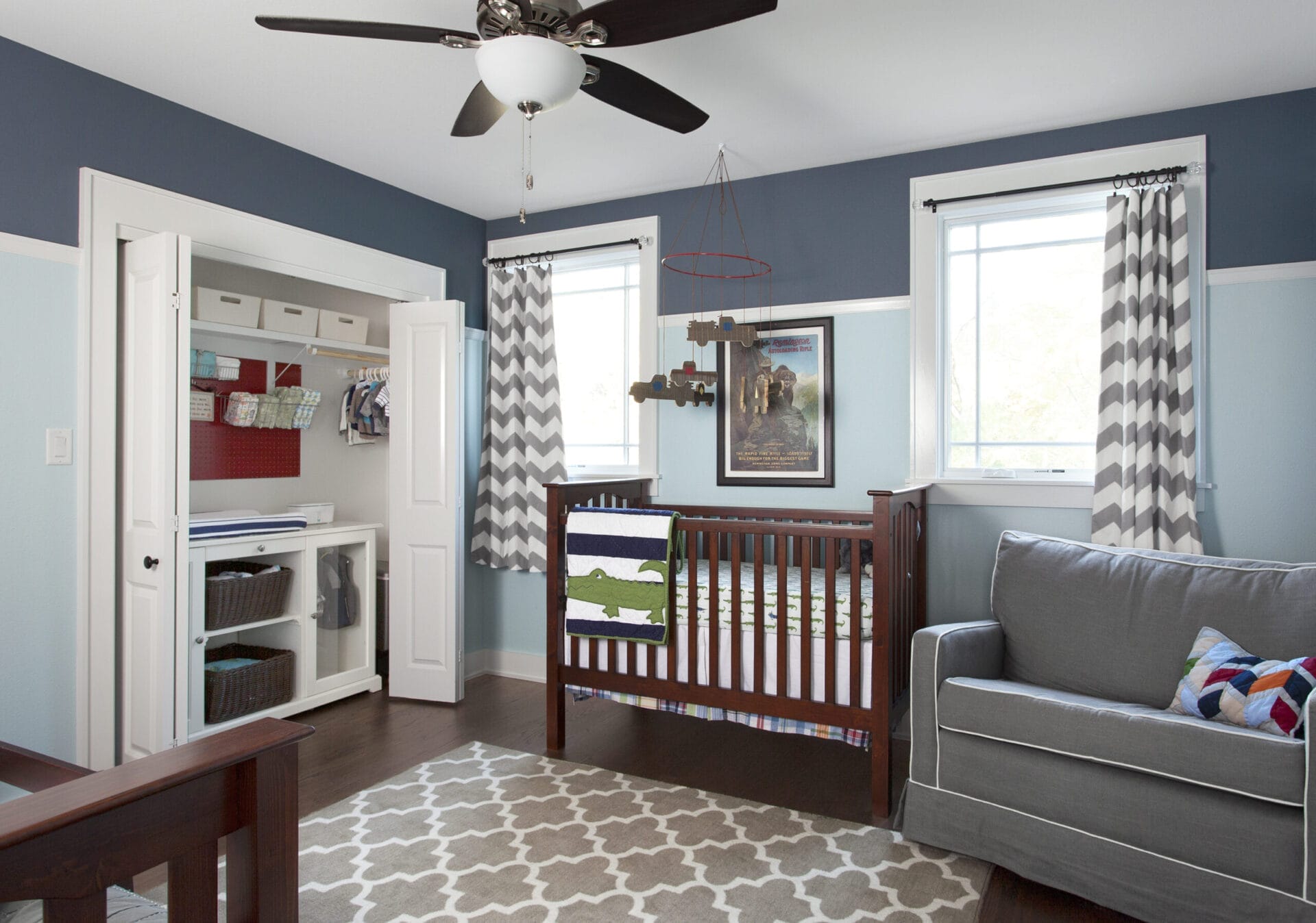 A well-decorated baby nursery.