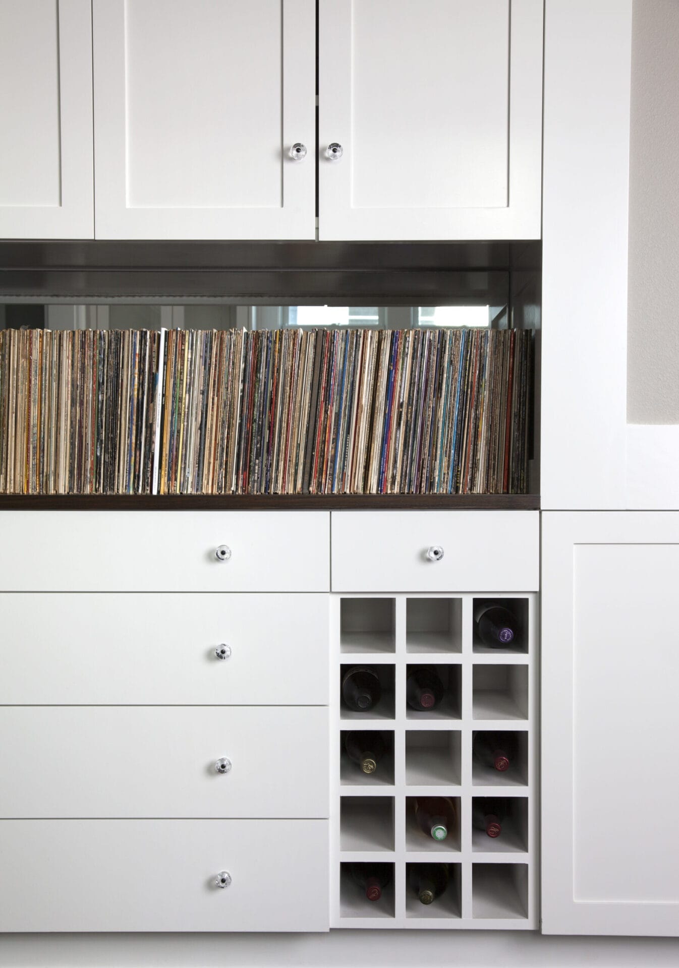 Wine and vinyl record storage.