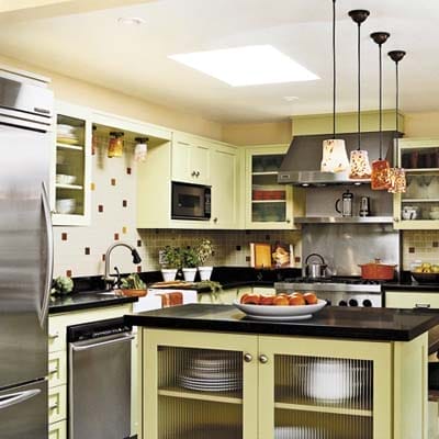 Kitchen with green walls.