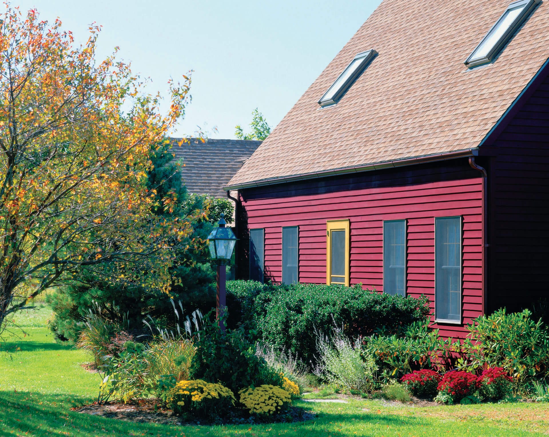 a home with a bright red stain