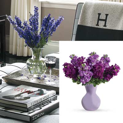 Violets in a glass vase.