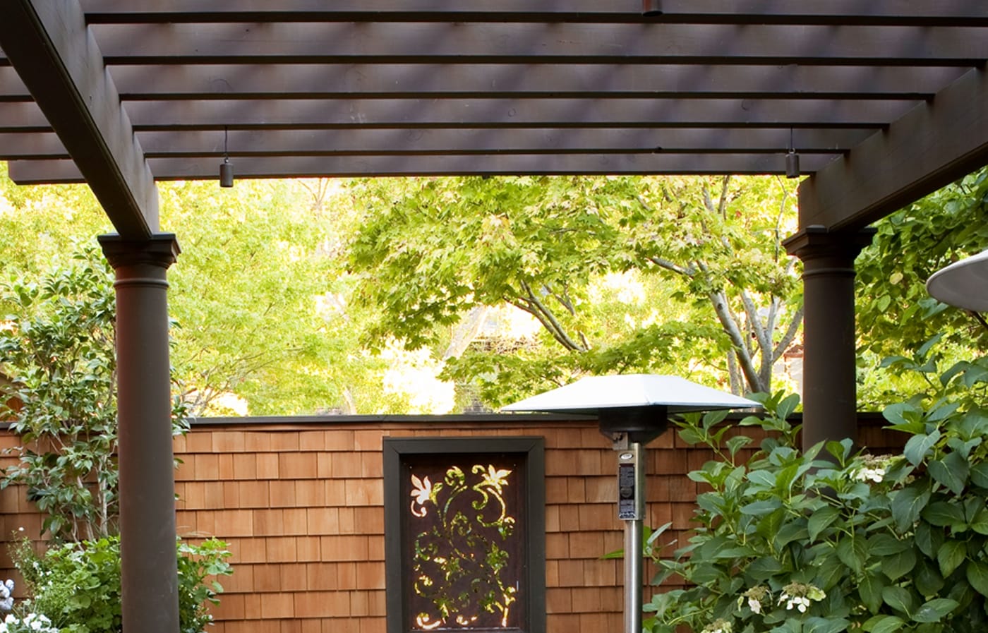 Patio covered by a roof. 
