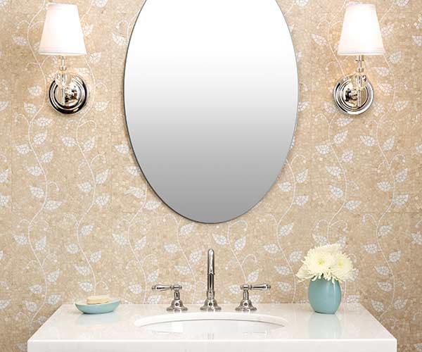 Image of a bathroom wall with a vertical mosaic tile design