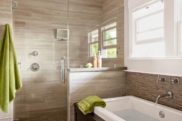 Limestone tiles in the master bathroom
