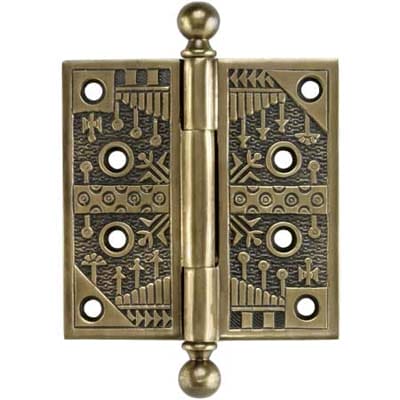Solid brass ball-tip hinge with Windsor pattern for period door hardware.