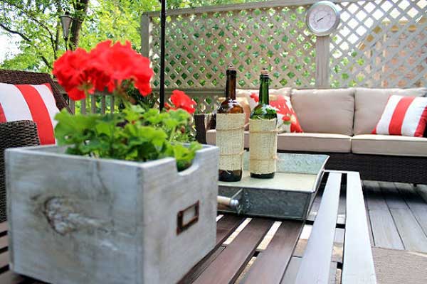 A deck with privacy lattice.