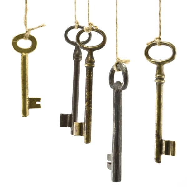 Several keys tied to string to be used as plumbobs.