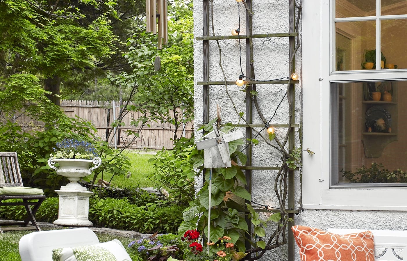 Lattice work on a patio from vine plants.