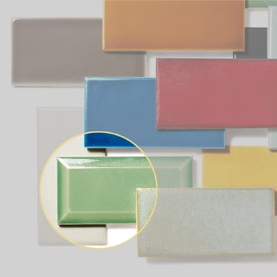 Teal subway tile with beveled edges and crackle glaze finish.