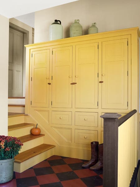 Yellow lockers in the mudroom
