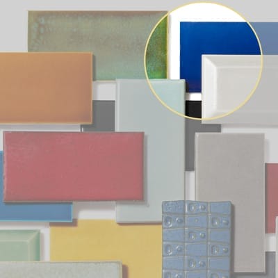 Deep blue subway tile with glossy finish that hides spills.