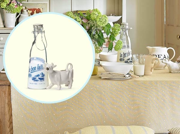 Dairy decanter on a Farmhouse-Fresh Breakfast Nook table.