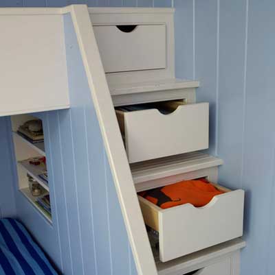 Built-in storage drawers in a bunk bed