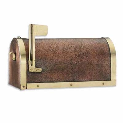 Copper mailbox with gold details