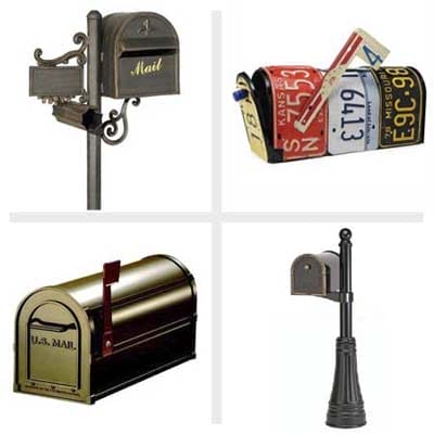 Four creative post-mount mailboxes.