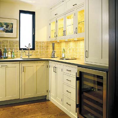 A bar area with a wine cooler