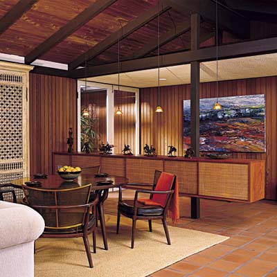 A floating credenza in an entryway