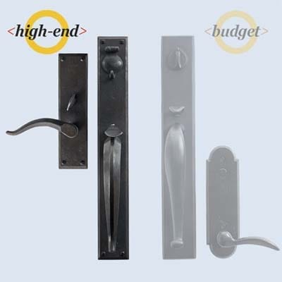 Two similar black entry sets where the high-end one on the left is the focus.