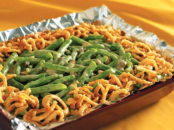 Green bean casserole in a pan