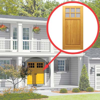 Traditional front door featuring divided glass lights.