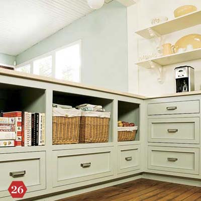 Fabric-lined willow baskets in varying sizes for organized storage.