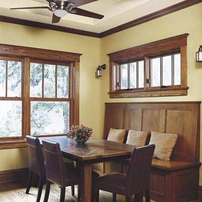A breakfast area with a built-in bench