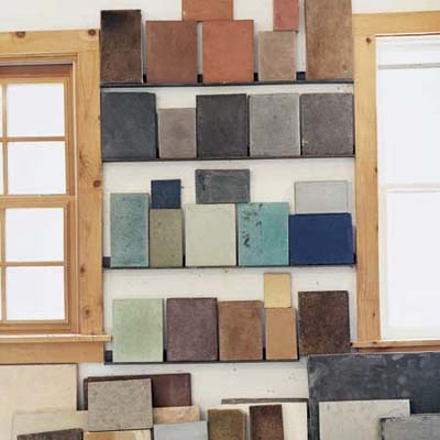 Various blocks of colored concrete.