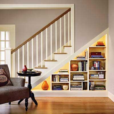 Built-in storage under a staircase