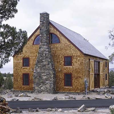 A timber-framed barn